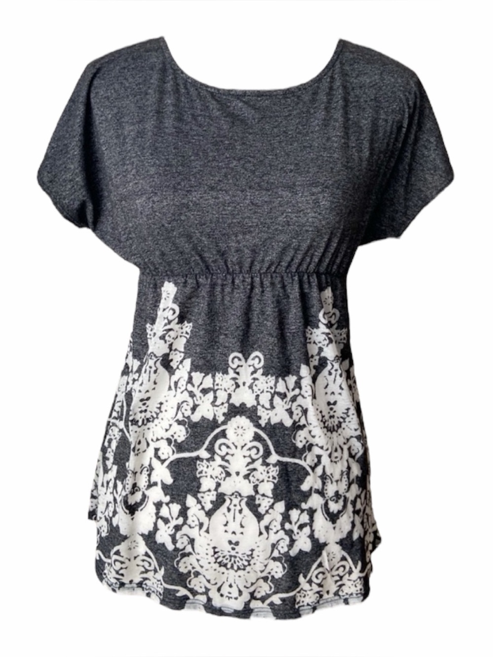 Vintage Dina Be White Floral and Gray Top